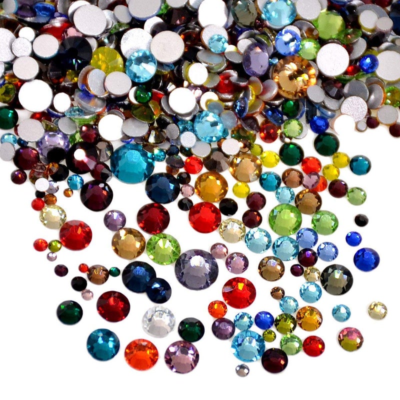 AD Beads 1440 Pieces Mixed Size No Hotfix Glue on Quality Glass Flatback Rhinestones Round Crystal Gems (32 Mixed Color) - Image 1